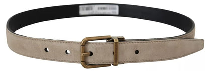 Dolce & Gabbana Beige Velvet Leather Gold Tone Metal Buckle Belt