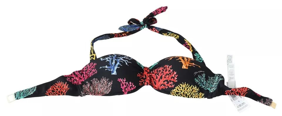 Dolce & Gabbana Black Corals Print Swimsuit Beachwear Bikini Top