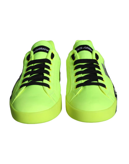 Dolce & Gabbana Neon Green Logo Tape Low Top Sneakers Shoes