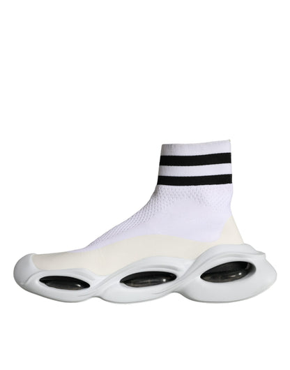 Dolce & Gabbana White Black Slip On Wave Socks Sneakers Shoes