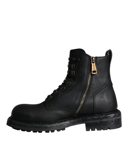 Dolce & Gabbana Black Lace Up Mid Calf Boots Men Shoes