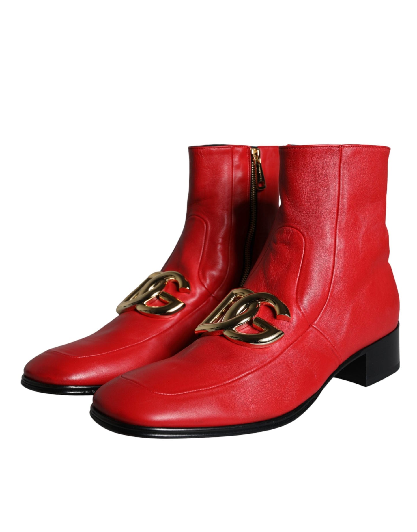 Dolce & Gabbana Red Lambskin Leather Men Ankle Boots Shoes