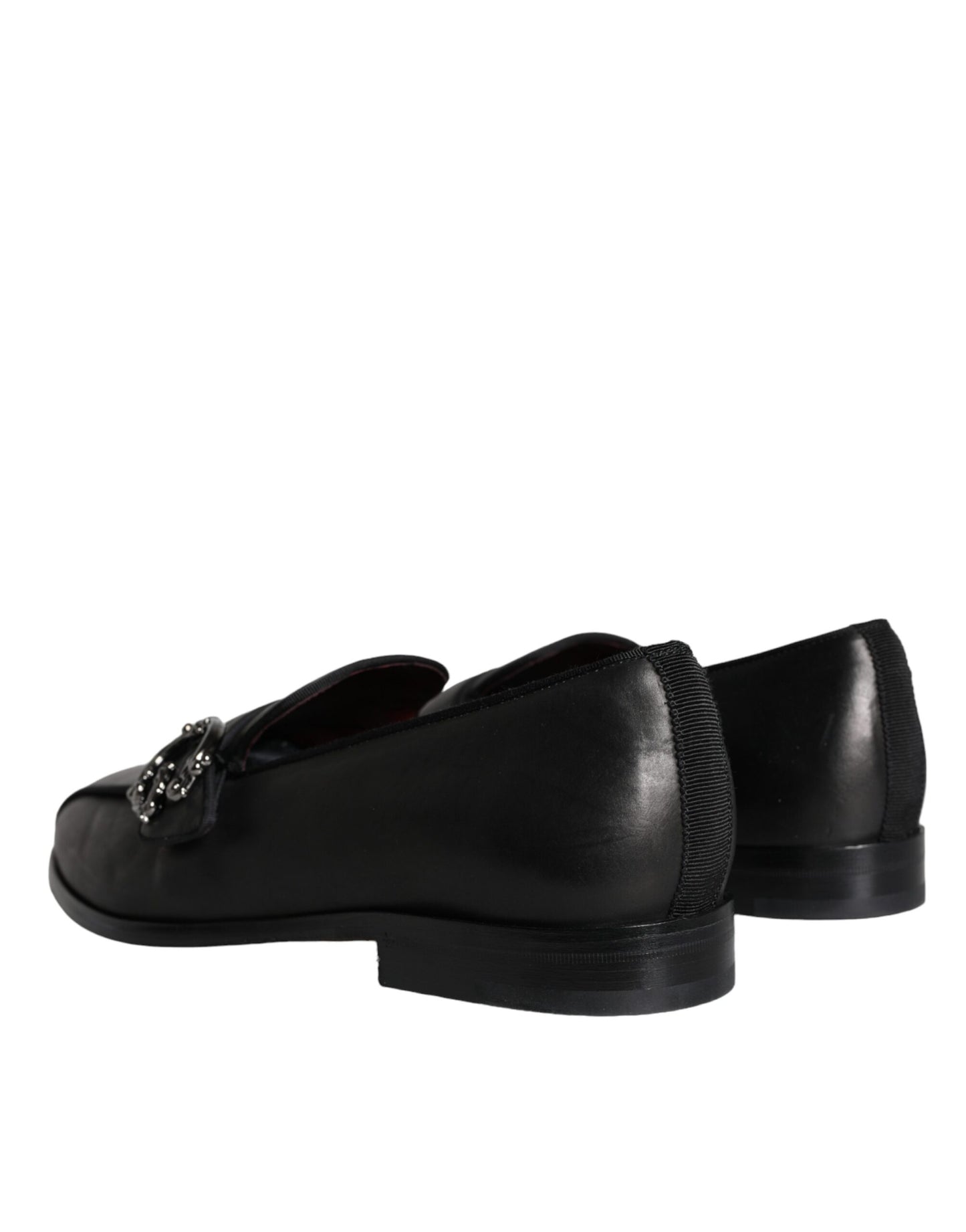 Dolce & Gabbana Black Leather Logo Loafers Men Dress Shoes