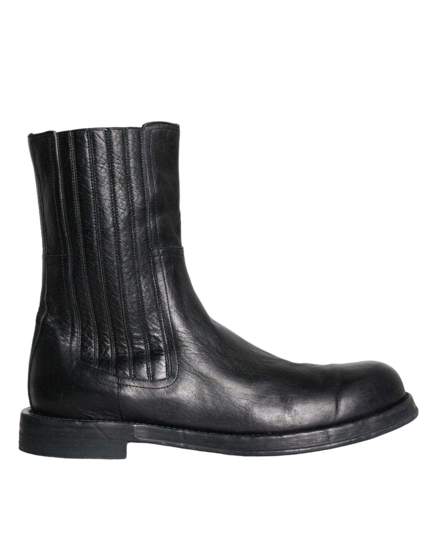 Dolce & Gabbana Black Horse Leather Mid Calf Boots Men Shoes