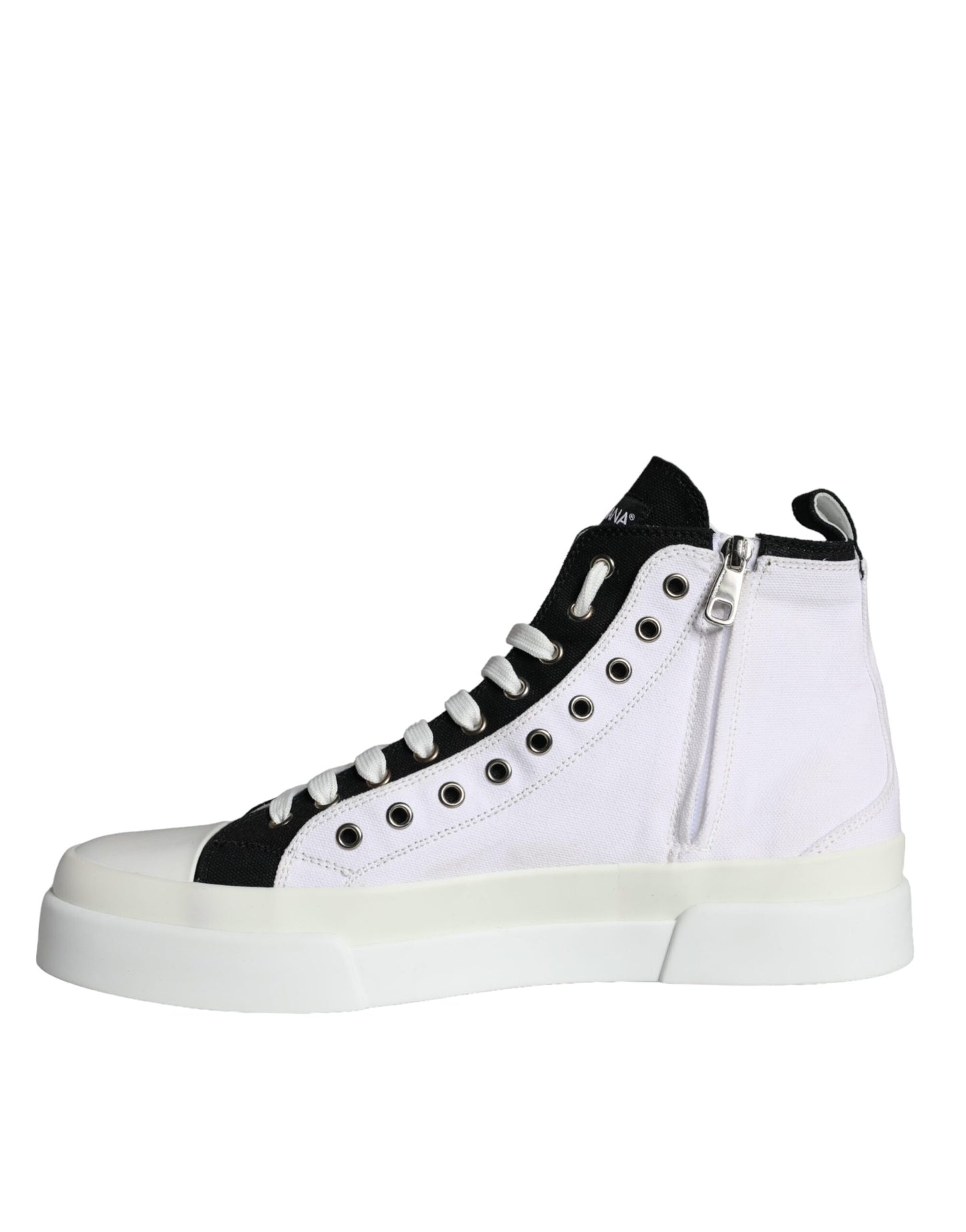 Dolce & Gabbana White Black Cotton Logo High Top Sneaker Shoes