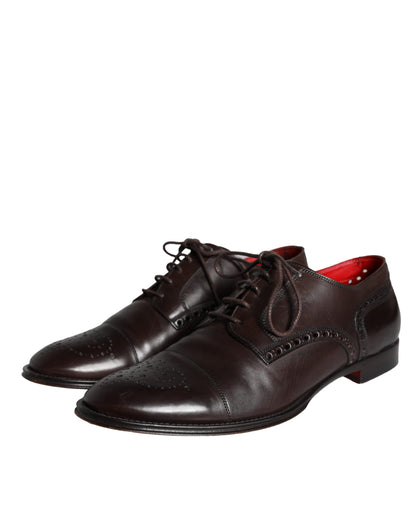 Dolce & Gabbana Brown Calfskin Leather Lace Up Oxford Shoes