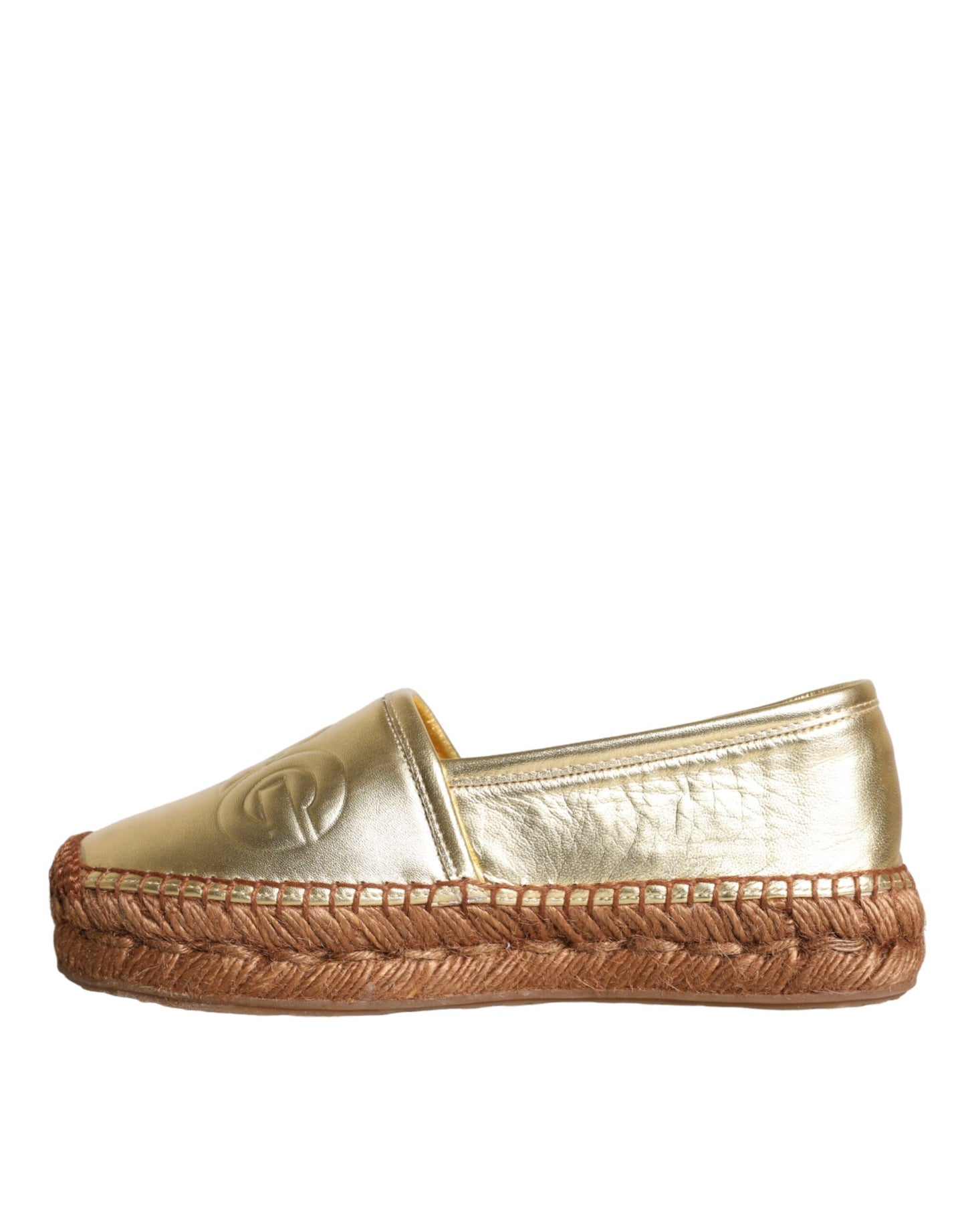 Dolce & Gabbana Gold Leather Loafers Flats Espadrille Shoes