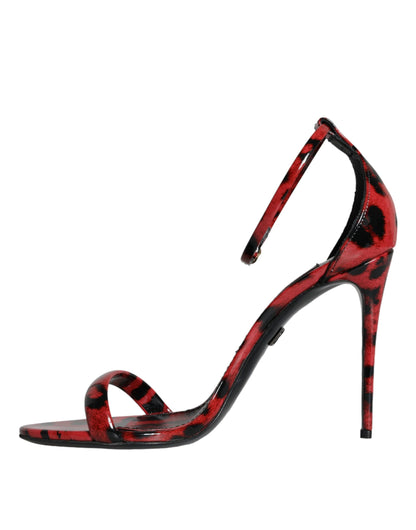 Dolce & Gabbana Red Leopard Leather Ankle Strap Keira Sandals Shoes