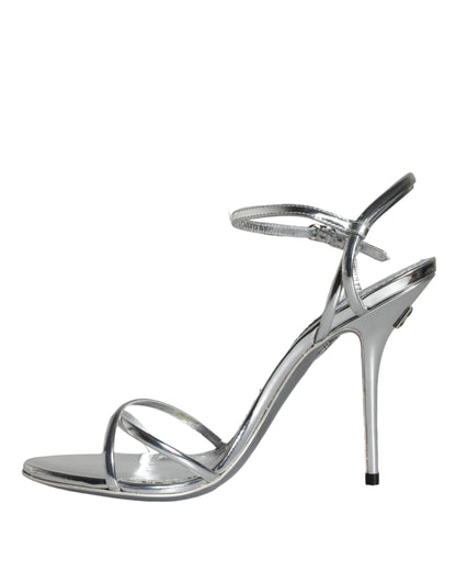 Dolce & Gabbana Silver KEIRA Leather AnkleStrap Sandals Shoes