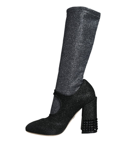 Dolce & Gabbana Black Crystal Mary Janes Booties Shoes