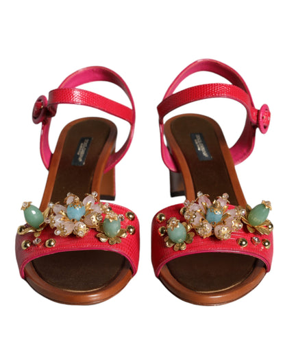 Dolce & Gabbana Fuchsia Leather Embellished Keira Sandals Shoes