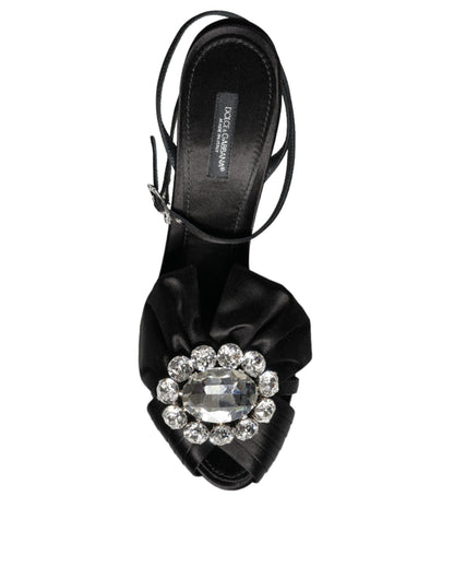 Dolce & Gabbana Black Crystal Ankle Strap Sandals Shoes