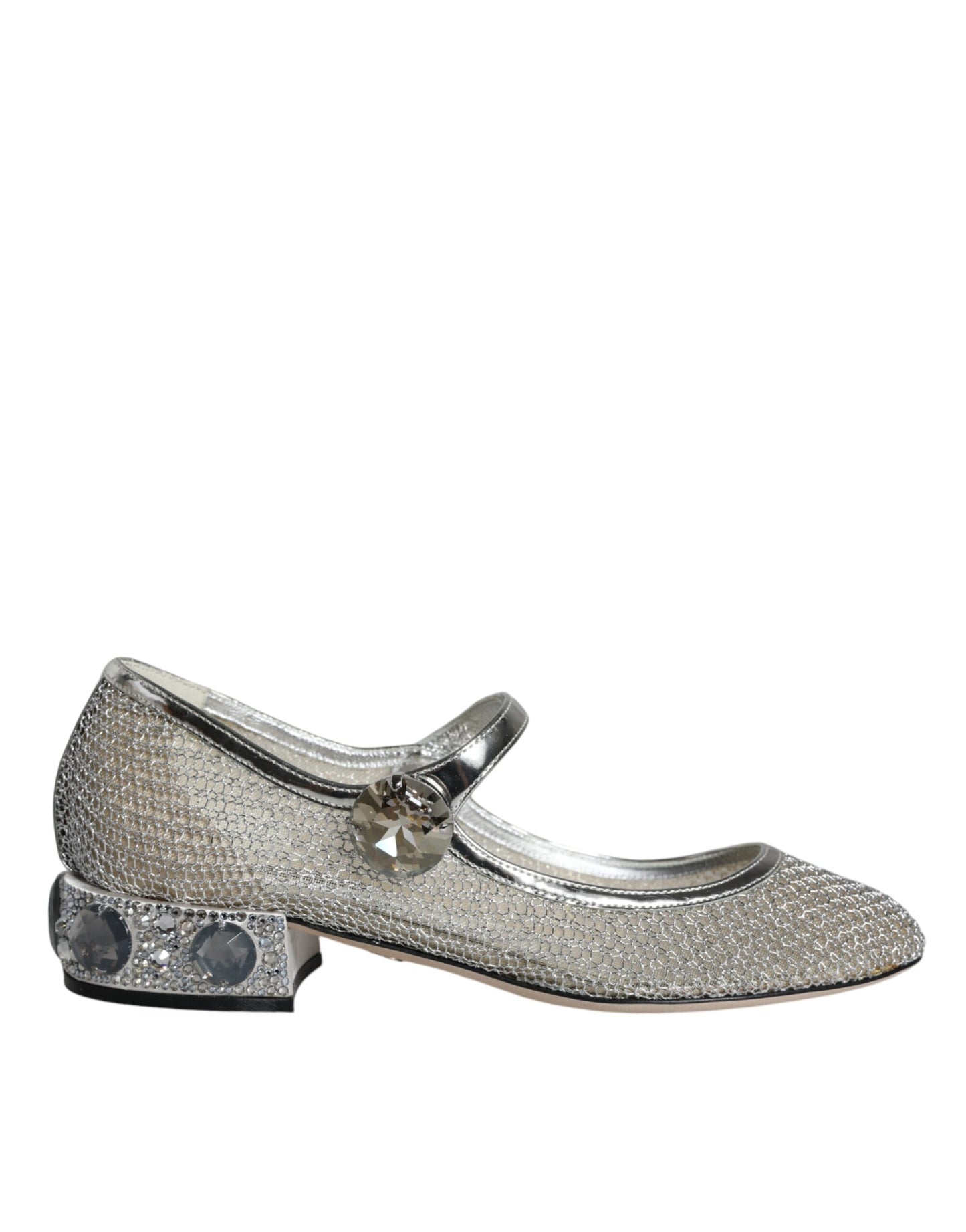 Dolce & Gabbana Silver Mesh Crystal Mary Jane Pumps Shoes