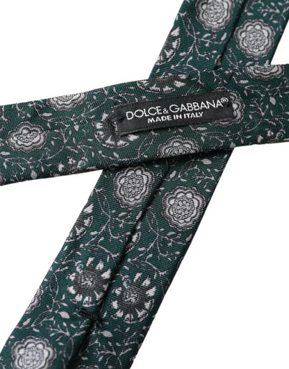 Dolce & Gabbana Green Floral Print Silk Adjustable Men Tie