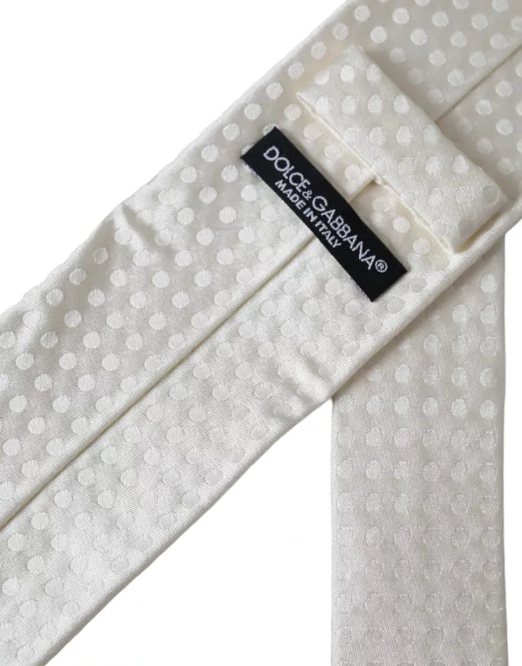 Dolce & Gabbana White Dotted Silk Classic Adjustable Men Tie