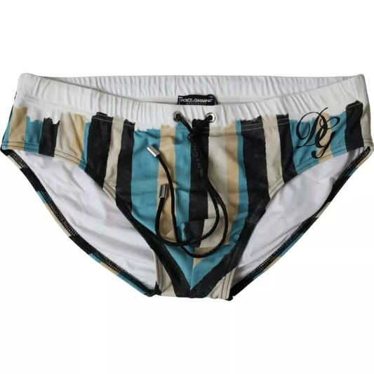 Dolce & Gabbana Multicolor Stripes Logo Beachwear Brief Swimwear