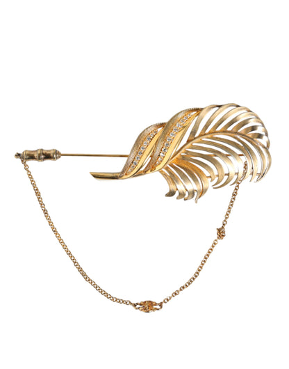 Dolce & Gabbana Gold Tone 925 Sterling Silver Leaf Crystal Chain Brooch