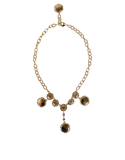 Dolce & Gabbana Gold Chain Brass Crystal Clock Statement Necklace