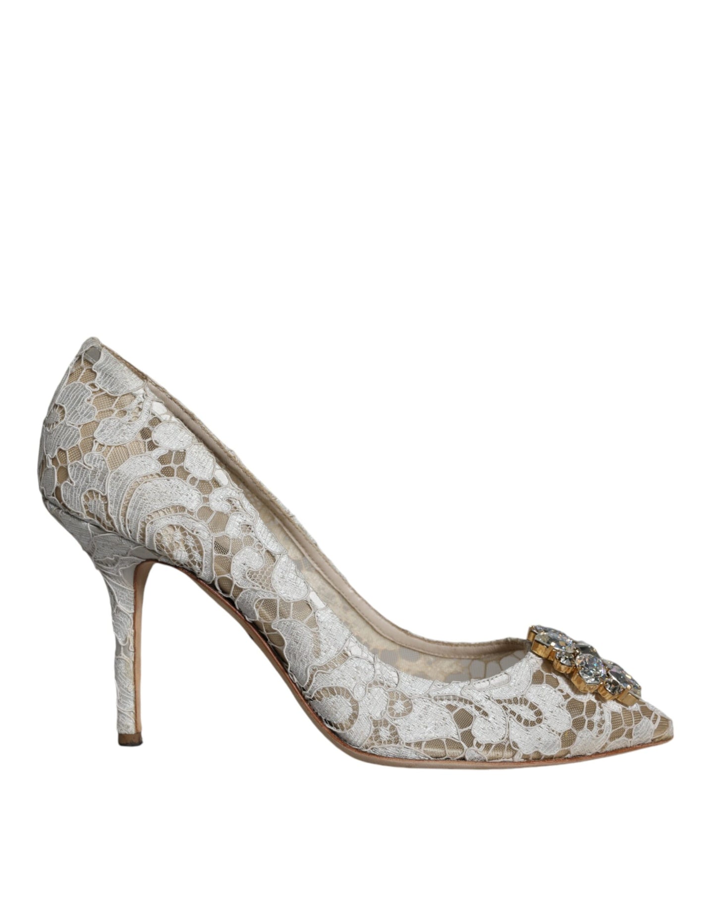 Dolce & Gabbana White Taormina Lace Crystal Heel Pumps Shoes