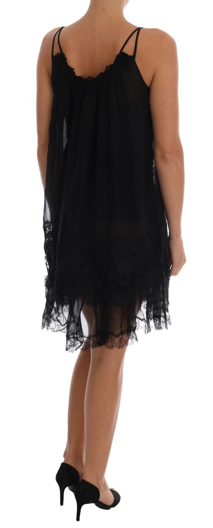 Dolce & Gabbana Elegant Black Silk Lace Chemise Dress