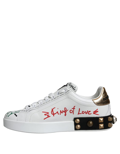 Dolce & Gabbana White Heart Studded Low Top Sneakers Shoes