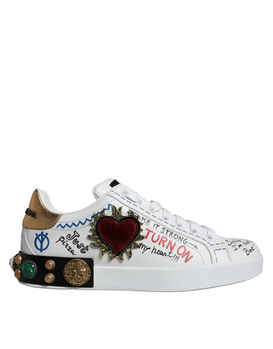 Dolce & Gabbana White Heart Studded Low Top Sneakers Shoes