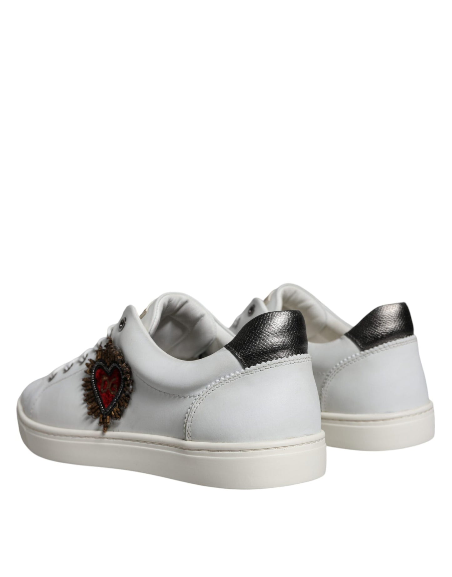 Dolce & Gabbana White Leather Heart Low Top Casual Sneakers Shoes