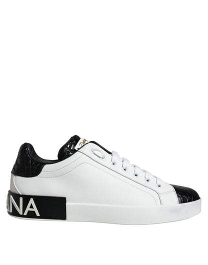 Dolce & Gabbana Black Leather Logo Portofino Sneaker Shoes