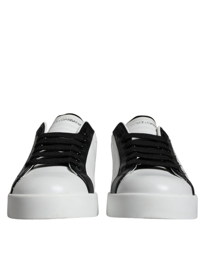 Dolce & Gabbana White Black Leather Crown Milano Sneakers Shoes