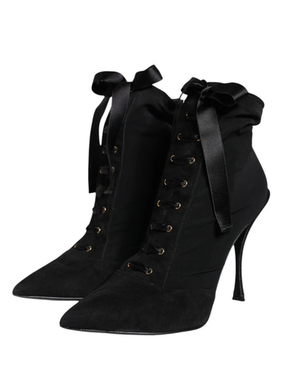 Dolce & Gabbana Black Lace Up Trekking Ankle Boots Shoes