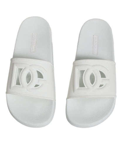 Dolce & Gabbana White Rubber Slides Sandals Beachwear Shoes