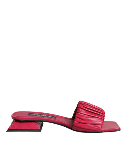 Dolce & Gabbana Fuchsia Leather Slides Flats Sandals Shoes