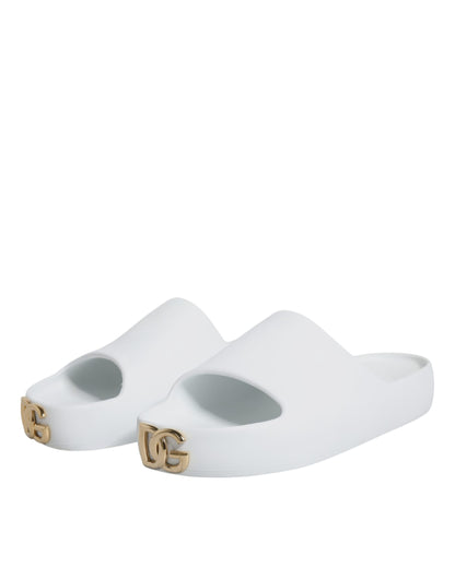 Dolce & Gabbana White Rubber Slides Sandals Beachwear Shoes