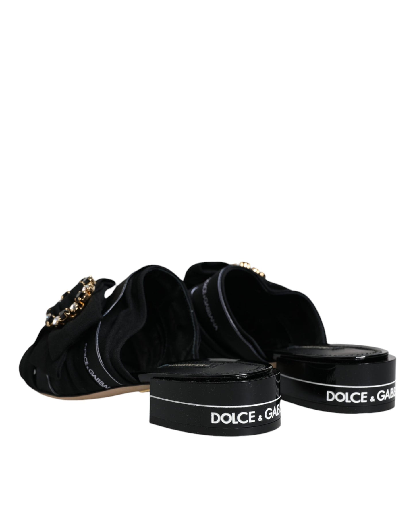 Dolce & Gabbana Black White Crystal Slides Sandals Shoes