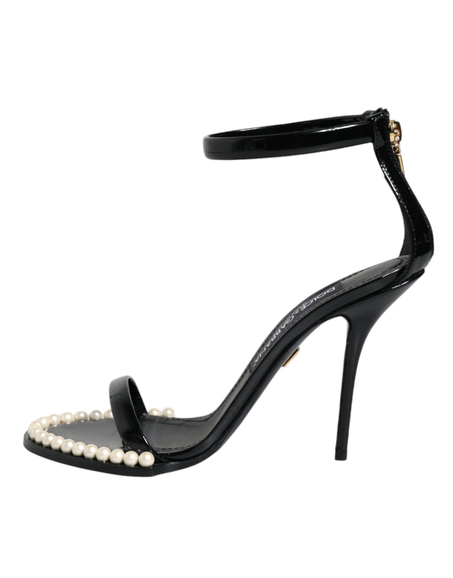 Dolce & Gabbana Black Keira Leather Faux Pearl Sandals Heels Shoes