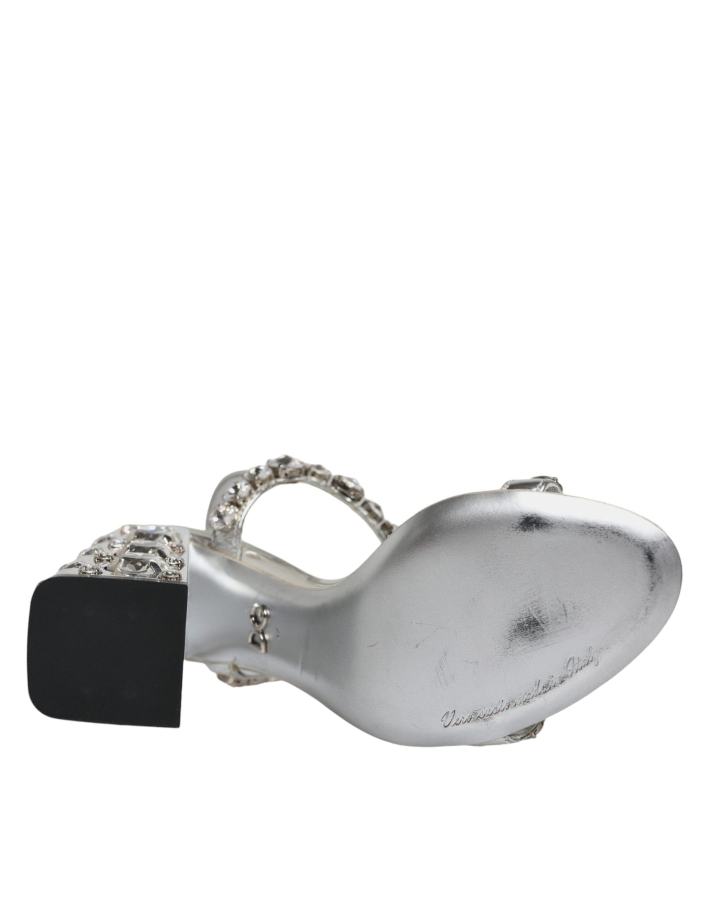 Dolce & Gabbana Silver Leather T-strap Crystal Sandals Shoes