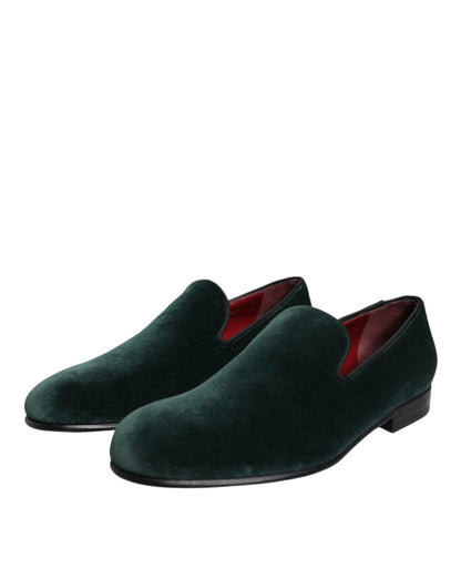 Dolce & Gabbana Green Velvet Slip On Loafers Flats Shoes