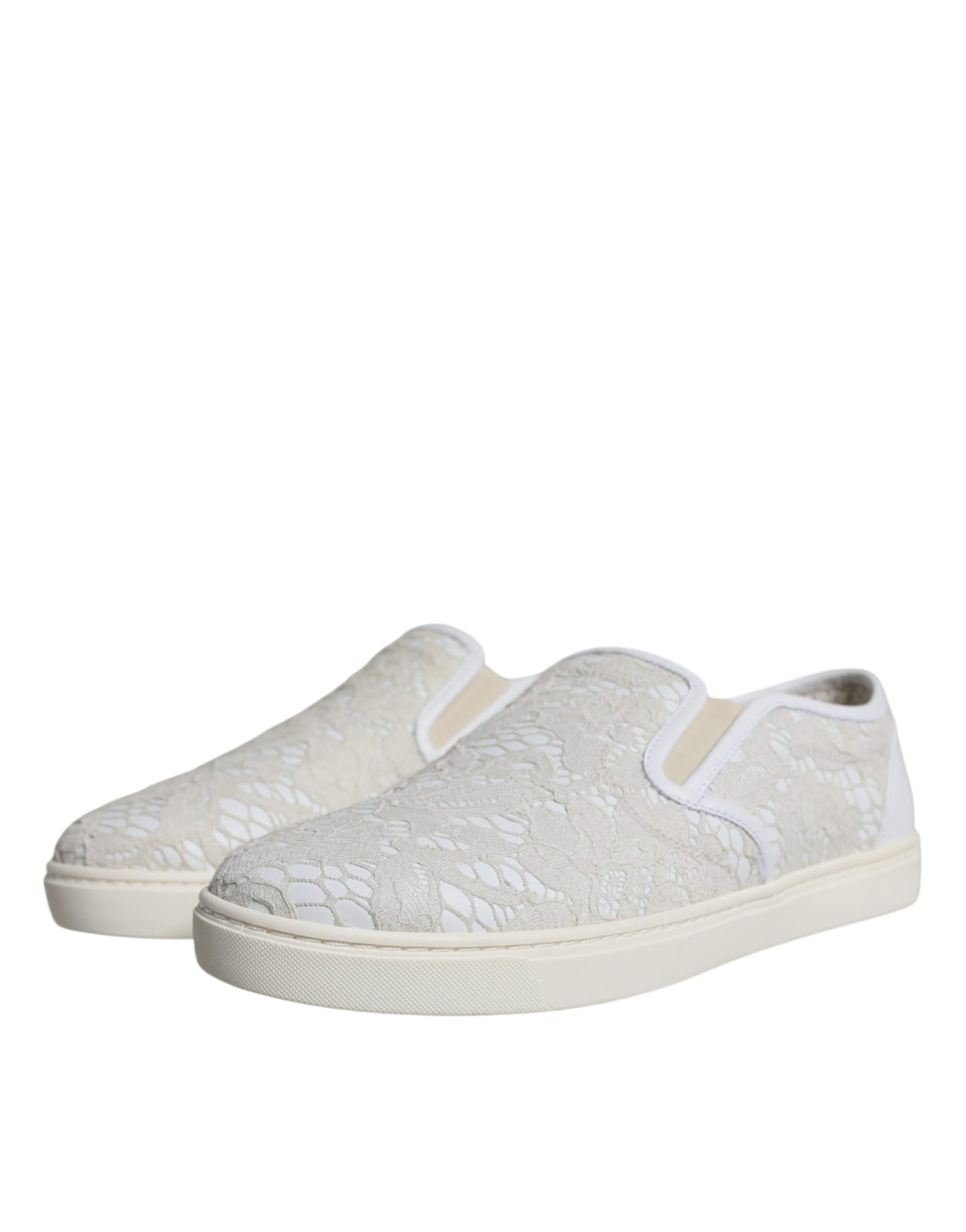 Dolce & Gabbana White Leather Lace Slip On Loafers Shoes