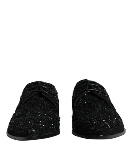 Dolce & Gabbana Black Embellished Suede Derby Formal Shoes