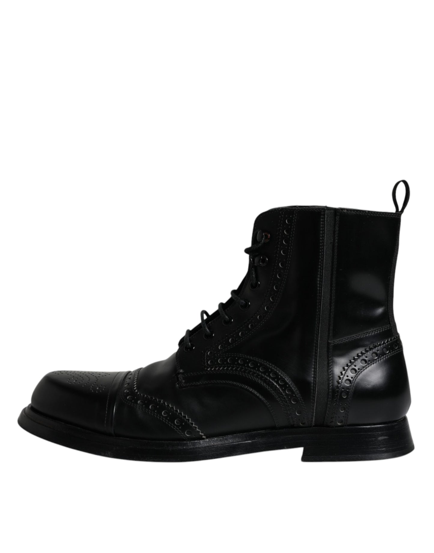 Dolce & Gabbana Black Leather Lace Up Mid Calf Boots Shoes