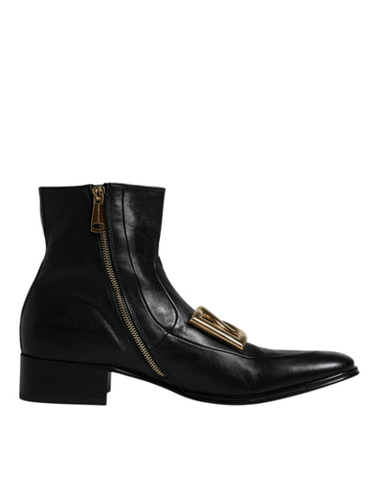 Dolce & Gabbana Black Nappa Leather Logo Ankle Boots Shoes