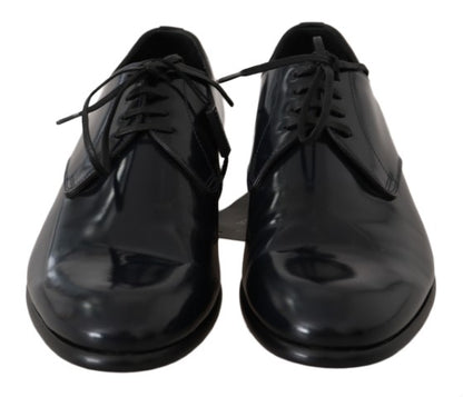 Dolce & Gabbana Elegant Dark Blue Leather Derby Shoes