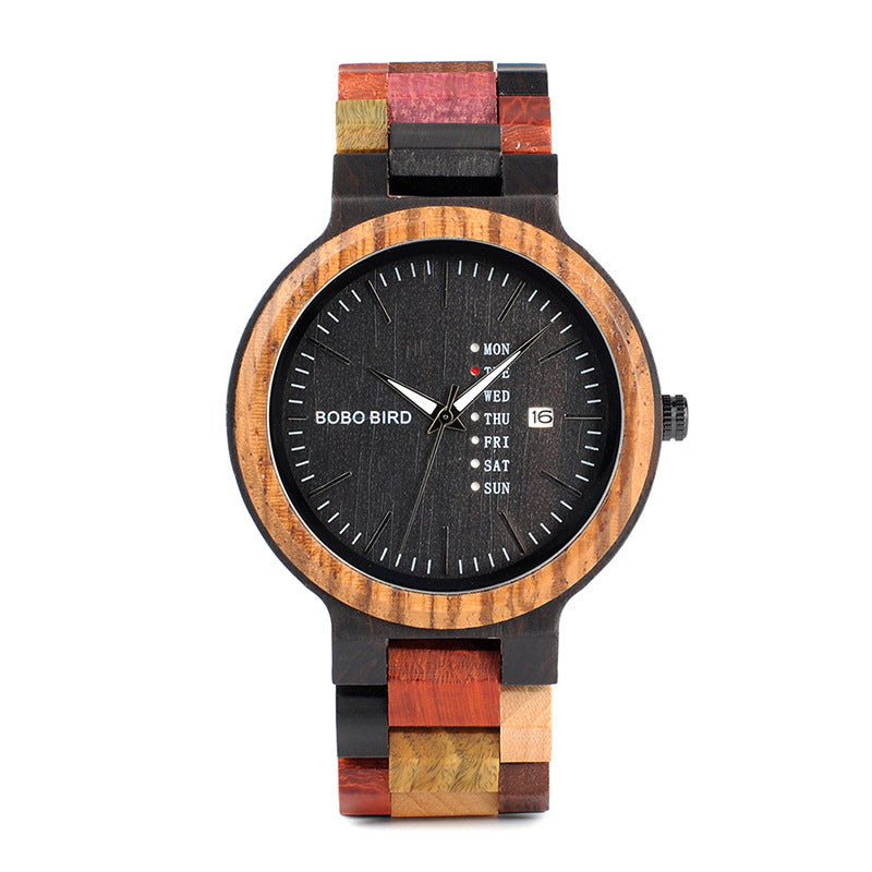 Popo – Quartz Wooden Watch with Day and Date Display,