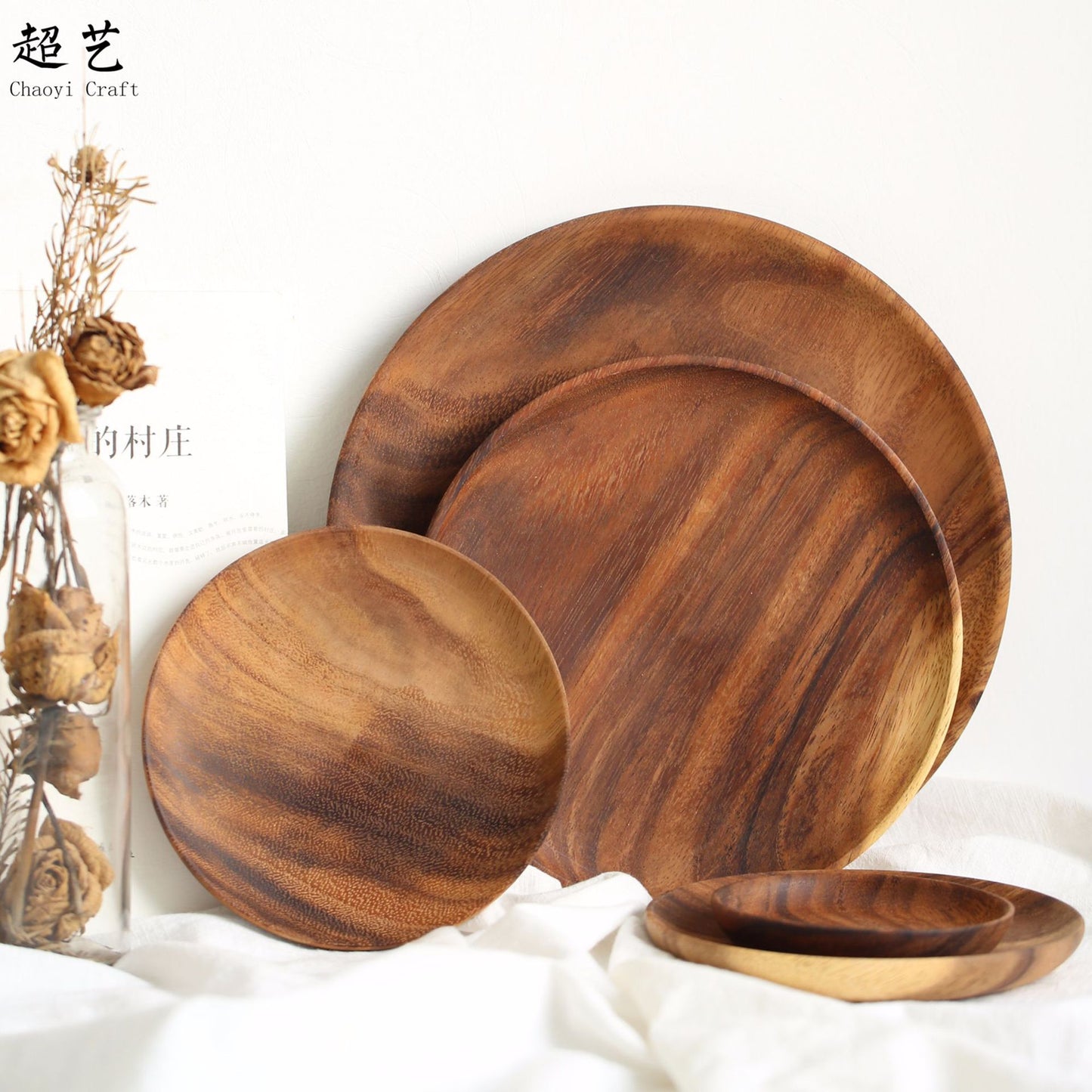 A Variety Of Acacia Solid Wood Round Plates