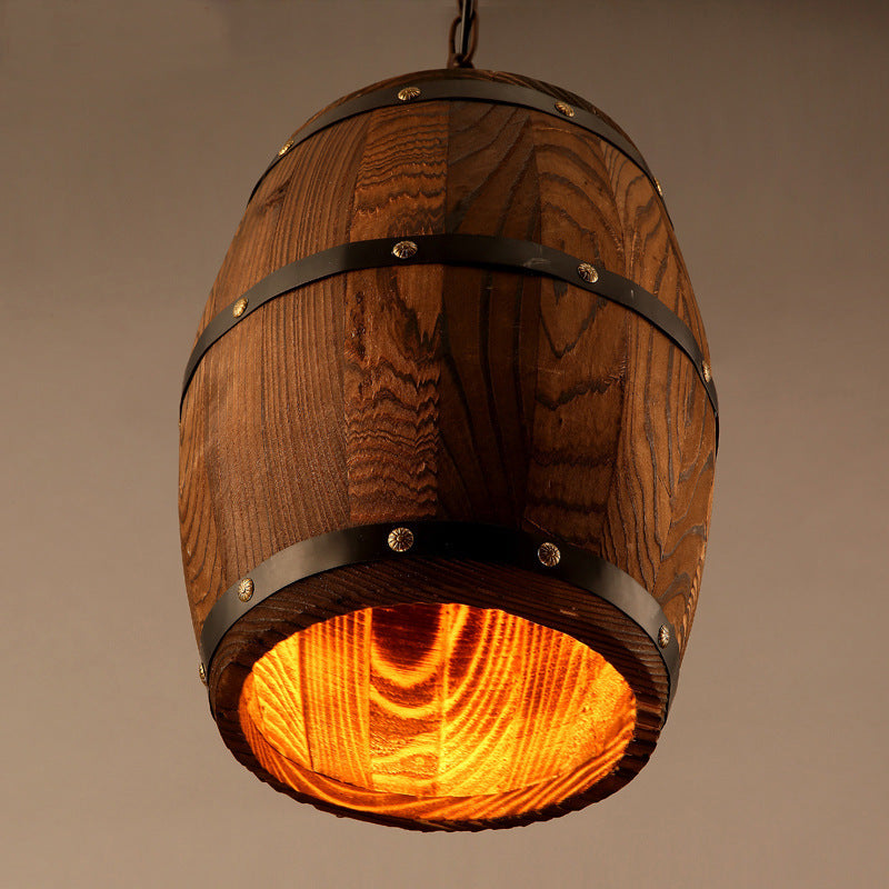 American Bar Chandelier Retro Barrel Solid Wood Lamp