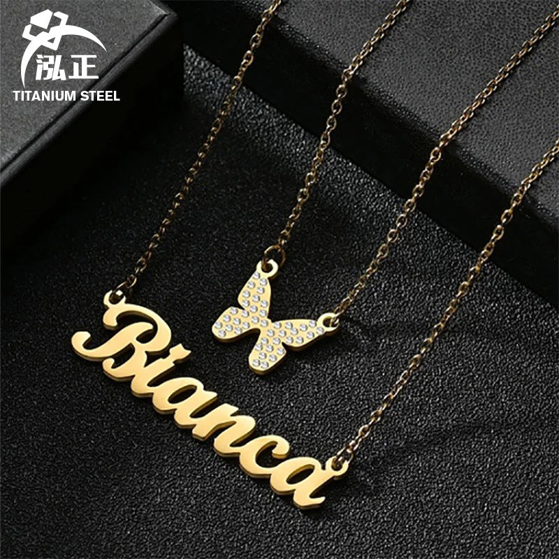 Double Layer Necklace with Stainless Steel Butterfly Name