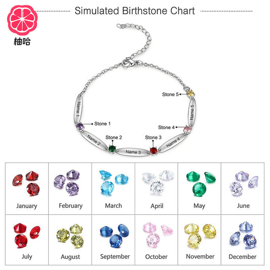 Oval Birthstone Bracelet, 12 Colors, with Engraving