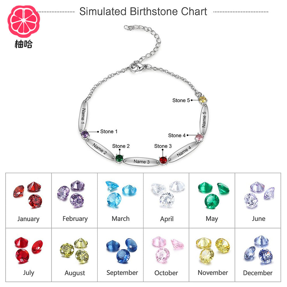 Oval Birthstone Bracelet, 12 Colors, with Engraving