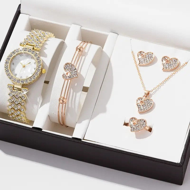 Montre en diamant pour femmes, ensemble de bijoux, explosion, bijoux en forme de cœur, strass, cadeau, nouvelle collection