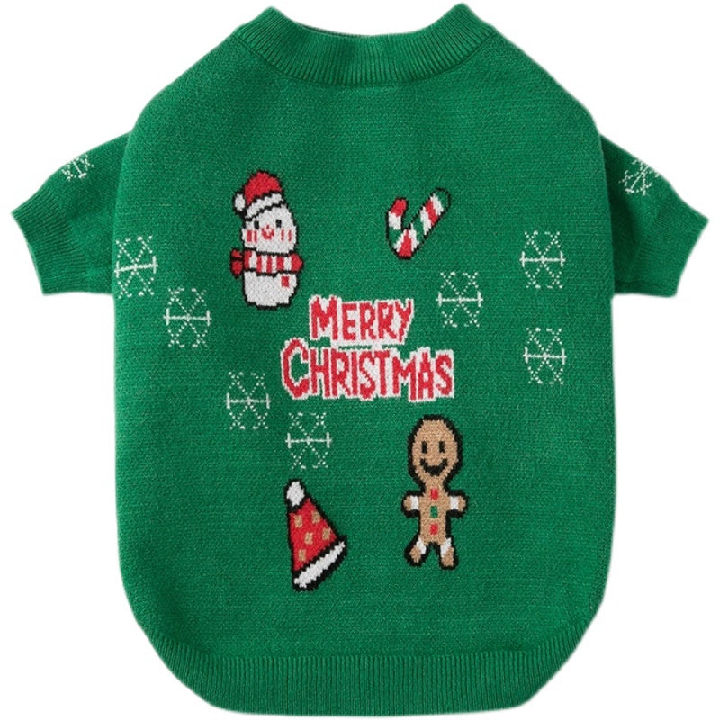 Green Knitted Christmas Sweater Autumn Winter Pet Clothes